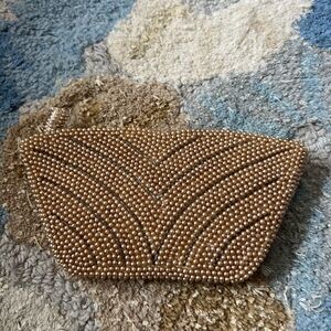 Elegant Beaded Clutch in Tan